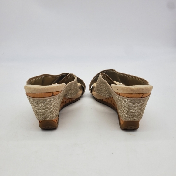 Anne Klein Sport Shoes Women 6M Lorri  Gold Glitter Wedge Sandals - Picture 6 of 12